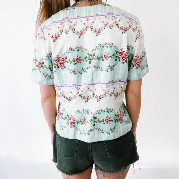 Vintage Structured Mix Print Blouse - Picture 4 of 8